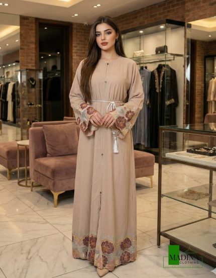 Blush Blossom Linen-Look Abaya