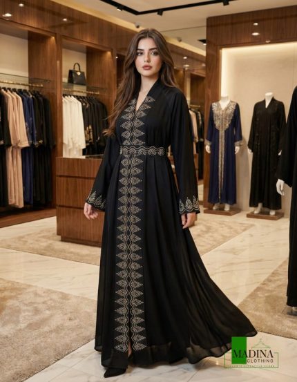 Amira Gold Geometric Embroidered Abaya
