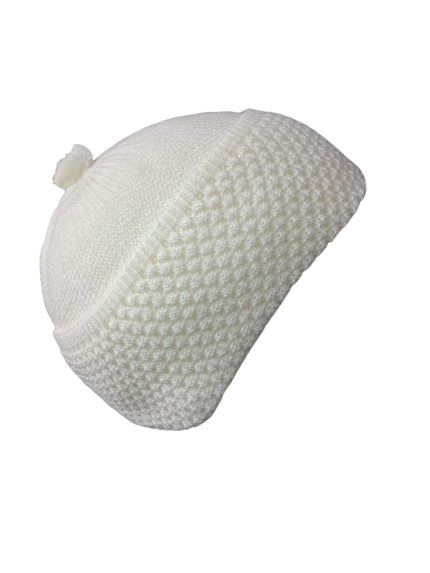Classic Textured White Knitted Kufi