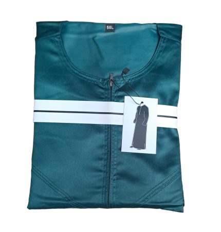 Elegant Teal Satin Zip Thobe