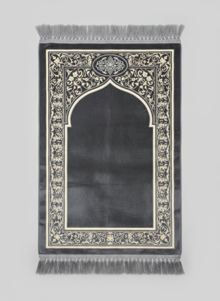 Plush Charcoal Mihrab Prayer Mat