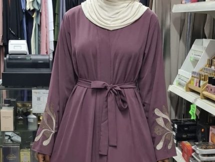 Cloudy Purple Open Abaya with Elegant Embroidery