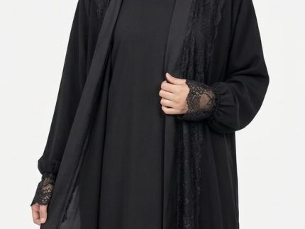 Open Outer Black Abaya with Lining